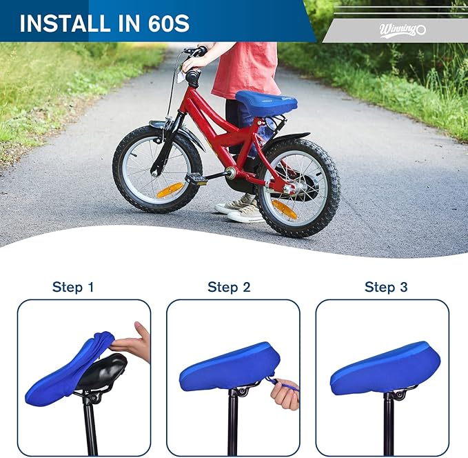 Gel Kids Bike Seat Cushion Cover, Anti-Slip Child Bike Seat Cover Comfortable Adjustable Small Bicycle Saddle Pad, 9'' X 6''