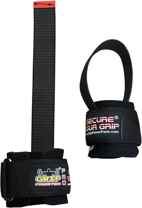 Heavy Duty Lifting Straps Neoprene Padded 1 Pair Wrist Wraps & Rubbery Grip Support Straps with Cotton Coated Rubber on One Side