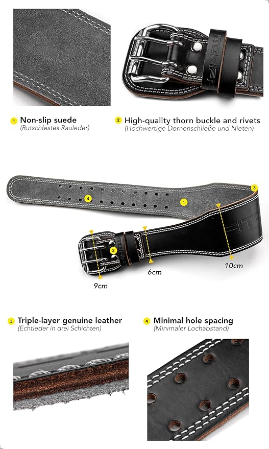 Fitgriff® Classic Weight Lifting Belt (100% Leather) for Men and Women - Gym Belt for Squats, Deadlift, Back Support
