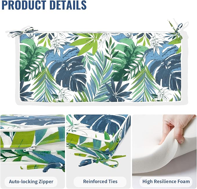 Outdoor Bench Cushion, Patio Furniture Cushion 42 x 18 x 3 Inch, Water Resistant Garden Sofa Swing Pad Settee Loveseat Couch Replacement Cushion, 1 Pack, Islamorada Blue Green