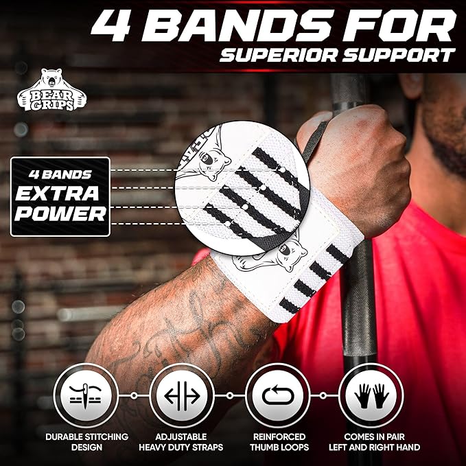 Bear Grips Wrist Wraps for Weightlifting | Weight Lifting Wrist Straps for Weightlifting | Extra Strength Gym Wrist Wraps | Two Wrist Wrap Per Pack | 12” & 18” | Lifting Wrist Wraps for Men & Women
