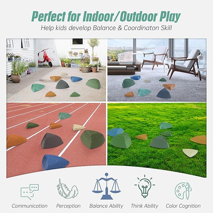 Gentle Monster Stepping Stones for Kids, Set of 6/8/11 PCS for Balance with Non-Slip Bottom - Exercise Coordination and Stability(8PCS Morandi)