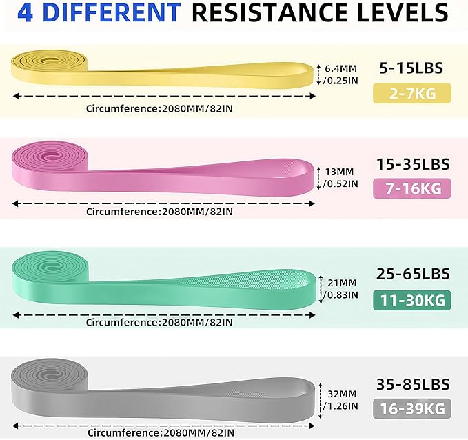 Pull Up Bands Resistance Bands Set for Working Out,8 PC Long Exercise Bands & Fabric Booty Bands for Training Hip Thigh Glute Fitness,Home Workouts,Physical Therapy for Men Women