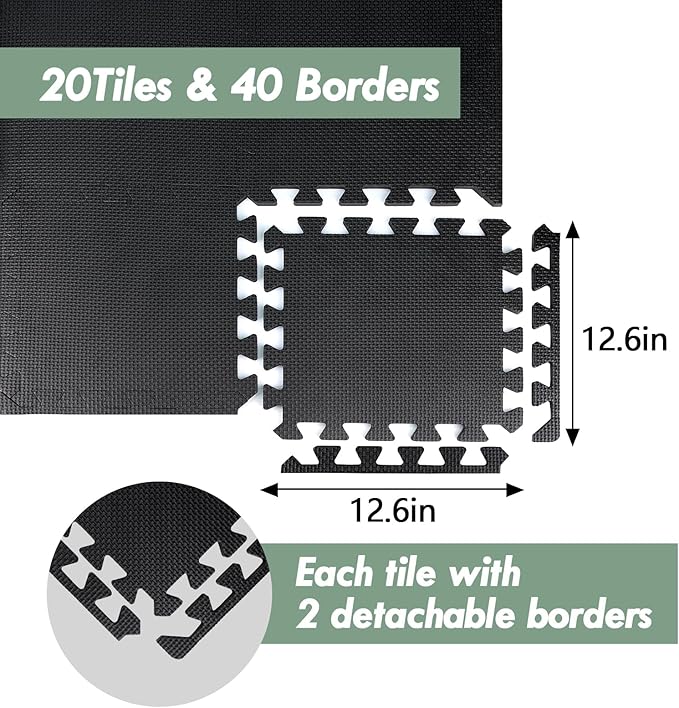 0.5in Thick Interlocking Exercise Mats,24 x 24in High-Density EVA Interlocking Foam Floor Tiles – Puzzle Gym Mat for Home Gym, Workout Equipment, Weightlifting, Kids Play Area