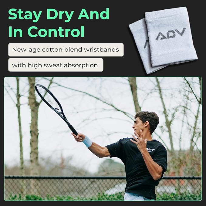 ADV Tennis Wristbands with New Age Polyester Cotton Blend - Ultra Absorbent Wrist Sweatbands - Doublewide & Slim Wrist Bands for Sweat - 4 Pack or 2 Pack