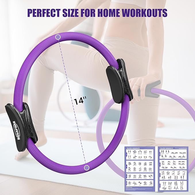 Pilates Ring Set - 14" Magic Circle with Yoga Ball & Resistance Bands – Home Workout Equipment for Women, Toning & Core Sculpting Essentials Kit