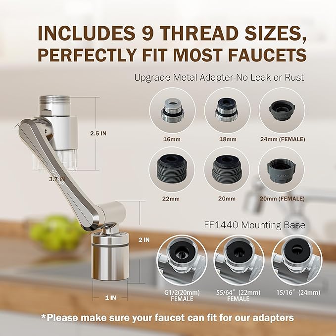 Frizzlife Splash-proof Sink Faucet Extender with Filter, Certified Reduce 99% Chlorine, 1440° Rotating Tap Aerator, 3 Modes Spray Attachment for kitchen/Bathroom/Toddlers, 8pcs Replacement Filter