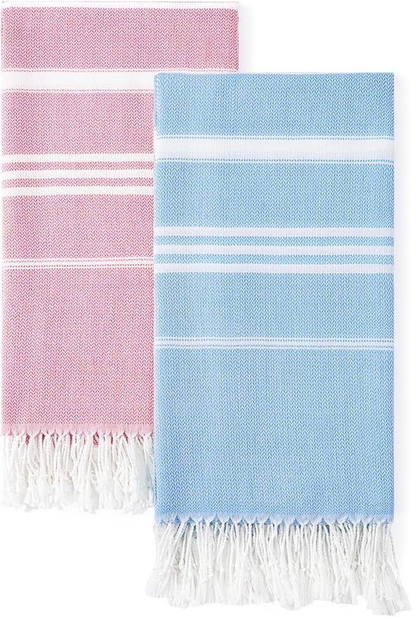 2 Packs Cotton Turkish Beach Towels Quick Dry Sand Free Soft Absorbent Extra Large Xl Big Blanket Adult Oversized Bath Pool Swim Towel Lightweight Thin Sandless Fast Drying Compact No Sand Packabl
