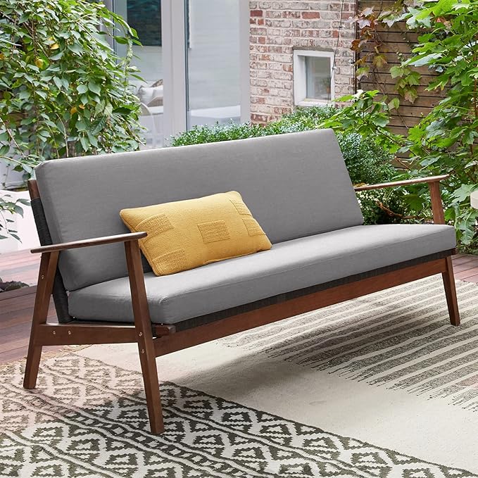 idee-home Outdoor Bench Cushion Waterproof, Bench Cushions for Outdoor Furniture, Patio Porch Swing Replacement Seat Pad with Ties for Garden Backyard, 42 x 18 Inch Grey