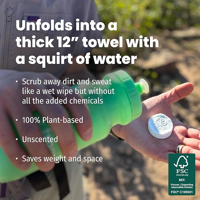 PACT Wipes for Camping and Backpacking (25-Pack) | Compressed Extra Large Wipes For Body, Hands, Bathing, Shower