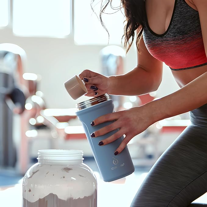 Ideus Protein Shaker Bottle 24oz(710ml) Insulated Stainless Steel Shaker Bottle with Silent Tritan Ball Portable Pre Workout Shaker Cups for Protein Shakes, Smoothies, Cocktails, Blue