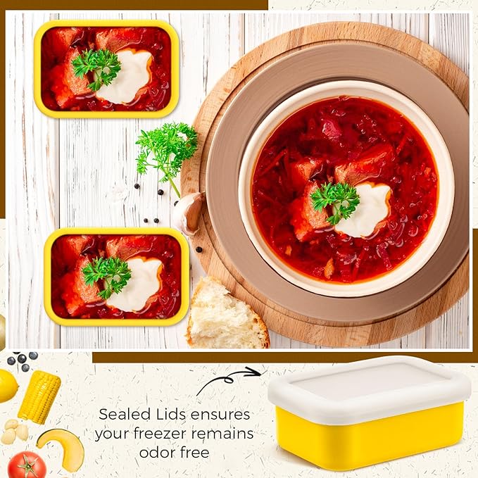 Nuogo 8 Pcs 1 Cup Silicone Freezer Containers with Lid Soup Freezer Molds Silicone Soup Containers Rectangle Trays Reusable Food Preserving Tray Ice Trays for Soups Sauces Stews(Yellow)