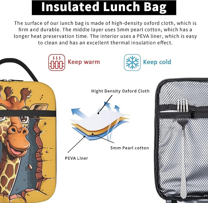 Insulated Lunch Box for Women Men, Giraffe Theme Lunch Box Reusable Portable Lunch Bag Cooler Tote Waterproof Lunch Container for Office Picnic Work Travel