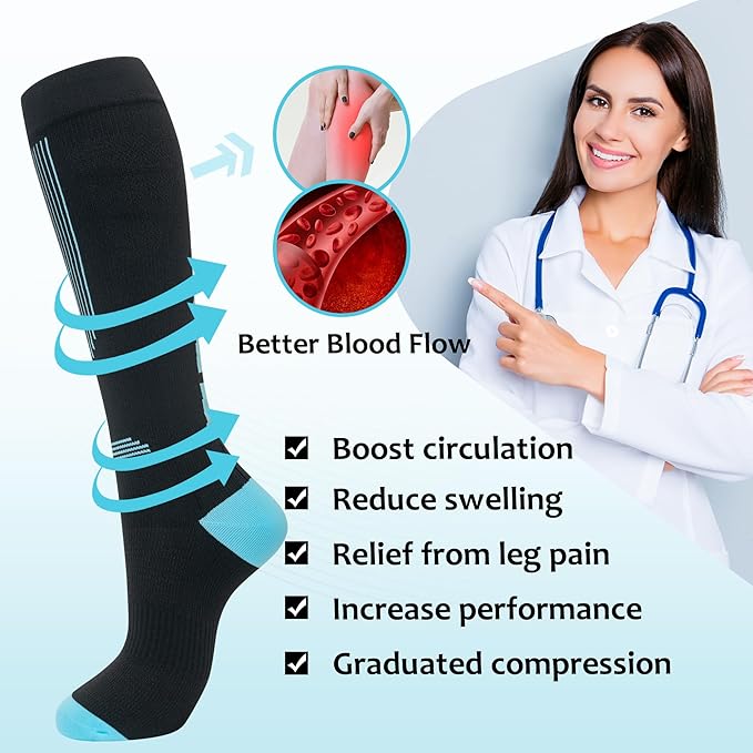 fenglaoda Compression Socks Women Men 4 Pairs, Knee High Support Socks for Running, Sports, Travel, Flight, Nurse