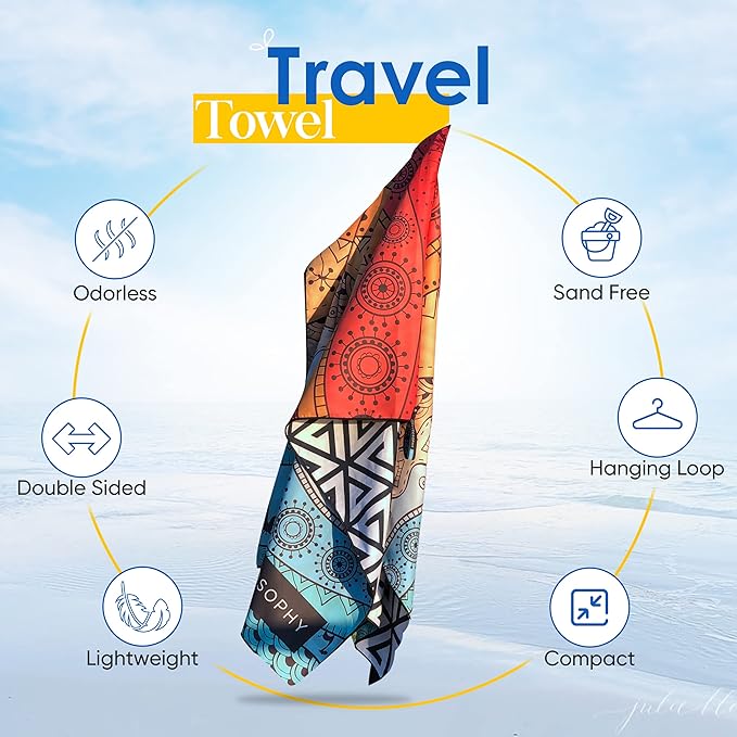 ECCOSOPHY Microfiber Beach Towel - Sand Free Towels are Quick Dry, Light Weight, Super Absorbent - Perfect Pool, Travel, Cruise, Camping Essentials - Oversized Extra Large for Adults 71x35 in