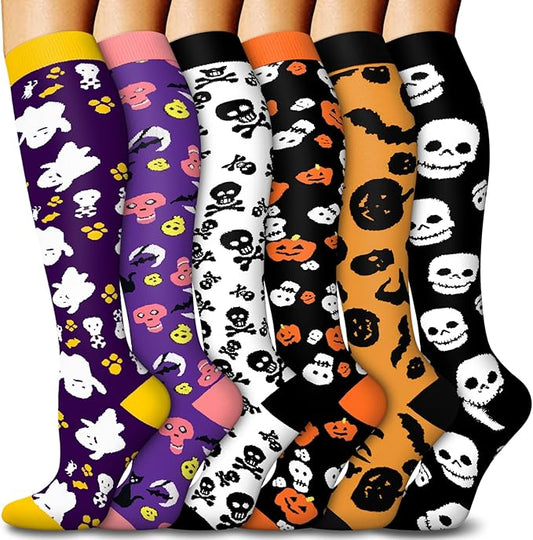 FuelMeFoot 6 Pairs Compression Socks for Women & Men 15-20mmHg Graduated Support Knee High Socks for Nurses, Travel, Athletic