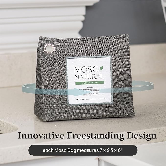 Moso Natural Air Purifying Bag 300g (10.58oz) Premium Bamboo Charcoal Odor Absorber for Home & Pet, Closet Odor Eliminator & Small Room Deodorizer, Unscented Charcoal Bags Last 2 Years (2 Pack)