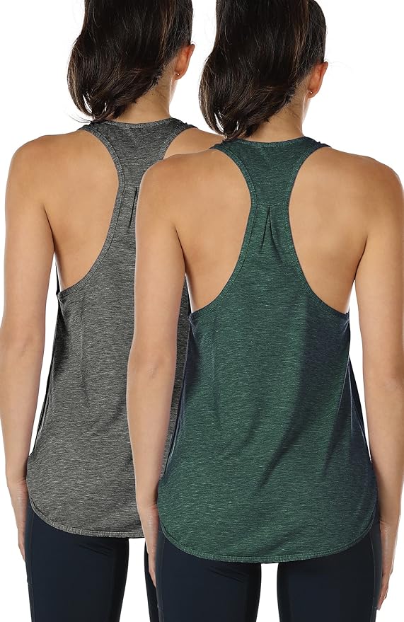 icyzone Women's Racerback Workout Athletic Running Tank Tops Loose Fit (Pack of 2)