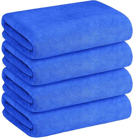 JML Microfiber Bath Towels, Extra Large Bathroom Towel Set, Pack of 4, 30" x 60" - Soft and Absorbent Towel for Hair, Swimming, Fitness, Sport, Yoga, Dark Blue