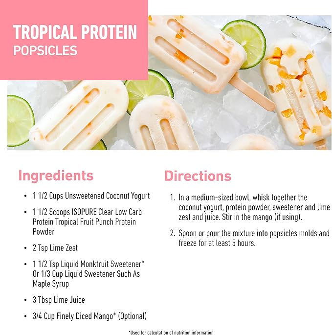 Isopure 100% Pure Whey Isolate Protein Powder Infusions, Lactose Free, Gluten Free, Naturally Flavored, Tropical Punch, 20g Protein Per Serving, 1.9 Lbs, 36 Servings