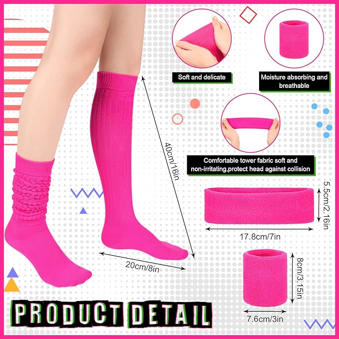 Tarpop 80s Neon Women Slouch Socks 90s Headbands Wristbands Fanny Pack Leg Warmers Sweatbands Waist Bag Women Party Costume