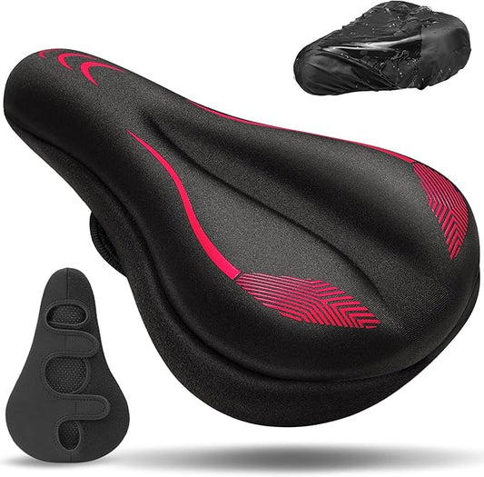 Gel Bike Seat Cushion, Soft Gel Padded Bicycle Seat Cover for Men & Women Comfort, Extra Padding Cycle Seat Cushion for Peloton, Stationary Exercise Bike, Beach Cruiser, Ebike, MTB, Road Bicycle