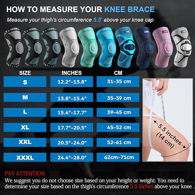 NEENCA Knee Braces for Knee Pain Relief, Compression Knee Sleeves with Patella Gel Pad & Side Stabilizers, Knee Support for Weightlifting, Running, Workout, Arthritis, Meniscus Tear, Men Women. ACE-53