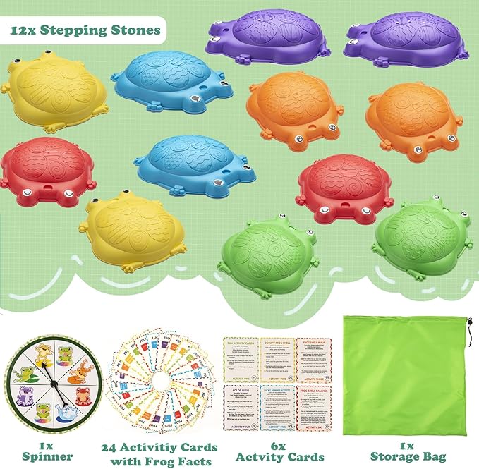 Stepping Stones for Kids Outdoor Toys for Toddlers 3-5 12 Pcs Frog Balance Step Stone Up to 265lbs Indoor Outdoor Toy for Kids Obstacle Course Sensory Toys for Toddler Ages 3-8 Gift for Boys Girls