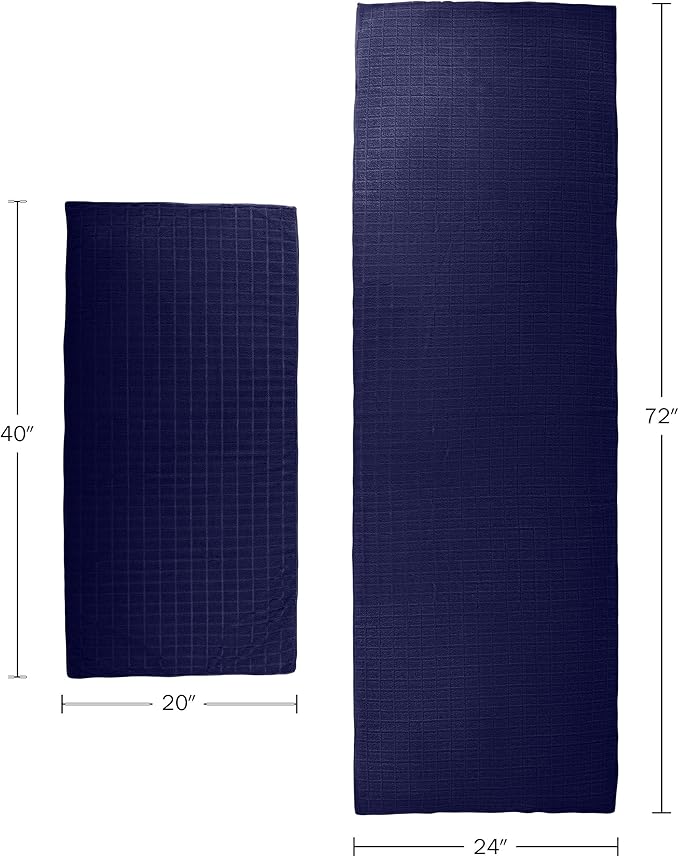 Wakeman Yoga Mat Towel and Gym Towel Set - 2-Piece Non Slip Set for Hot Yoga, Pilates, and Gym - 72” x 24” Sweat Absorbent and Quick Drying Blanket with Corner Pockets for Mats (Navy)