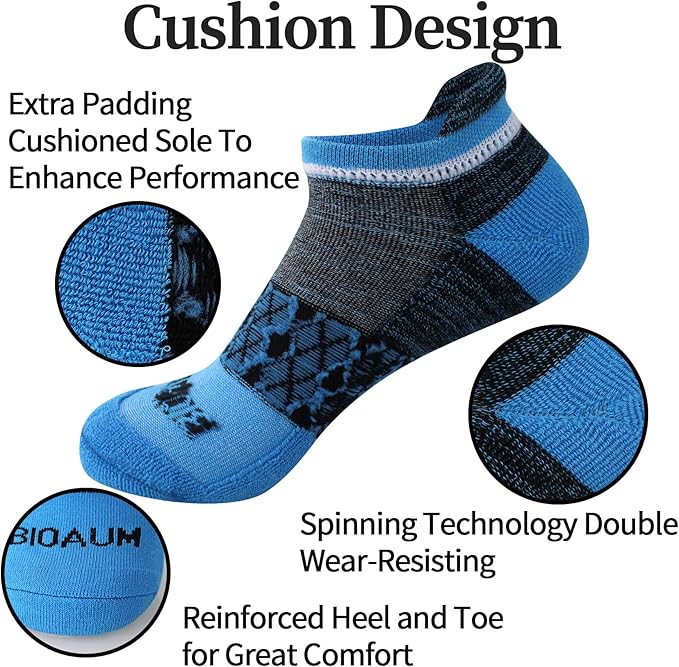 BIOAUM Cushioned Men's Ankle Socks, 6 Pairs Cotton Athletic Sport Breathable Low Cut Socks for Running Size 8-9.5/10-13/12-14