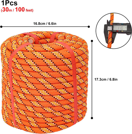 1/2 Inch 100 FT Tree Felling Rope, Professional Static Rope, Orange Versatile Arborist Logging Ropes for Tree Pulling, Bull Pulling, Sturdy Ropes for Adults, and More