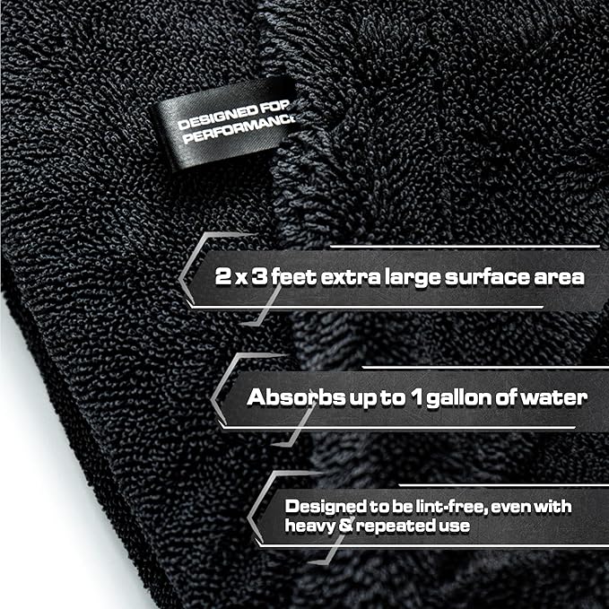 Blackline 24"x36" Twisted-Loop Drying Towel, 1300GSM, Streak Free, Lint Free, Reusable - Car Accessories, Bath Towels, Microfiber Cleaning Cloth - One Pass is All You Need