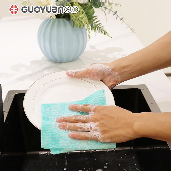 Disposable Cleaning Cloths Reusable Dsih Cloths for Kitchen Disposable Dish Rag Dry Fast 11.8x11.8 inch Pack of 100, Green