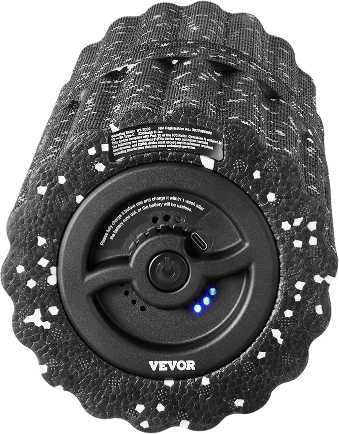 VEVOR 16 Inches Rechargeable Vibrating Foam Roller, 4-Speed Electric Massage Roller with 3D Texture, High-Density EEP Foam for Deep Tissue Muscle Massage, Back Pain Relief, and Post-Exercise Recovery