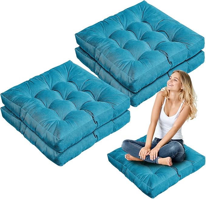 Jerify Floor Pillow Cushions 22 x 22 Inch Round Square Large Meditation Floor Pillow for Classroom Adult Meditation Picnic Party Cushion for Seating Gift Christmas(Square,Blue,4 Pcs)