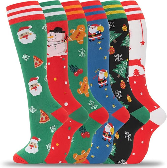 fenglaoda Compression Socks Women Men 6 Pairs, Knee High Best Support Circulation Socks for Running, Travel, Flight, Nurse