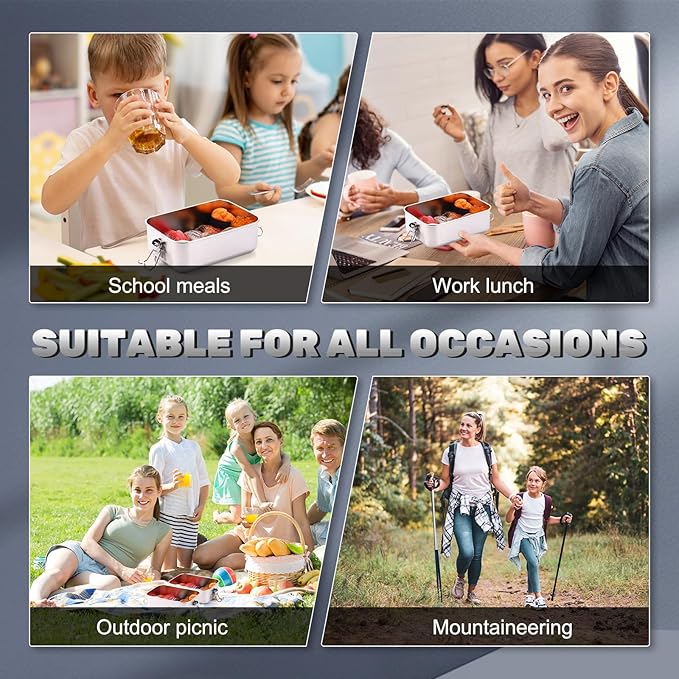 Umigy 4 Pcs Stainless Steel Food Containers Metal Bento Lunch Box Stainless Steel Food Storage Containers, Lockable Clips to Leak Proof, Reusable Dishwasher Snack Boxes for Work (1000ml)