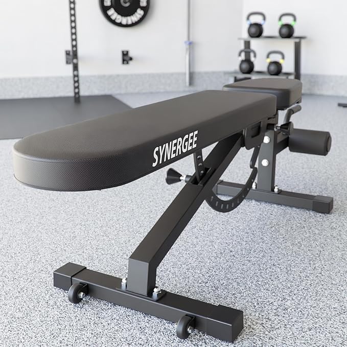 Synergee Adjustable Incline Decline Workout Bench. Weight Bench for Dumbbell & Barbell Press Exercises & Workouts. Great for Commercial, Garage and Home Gym.