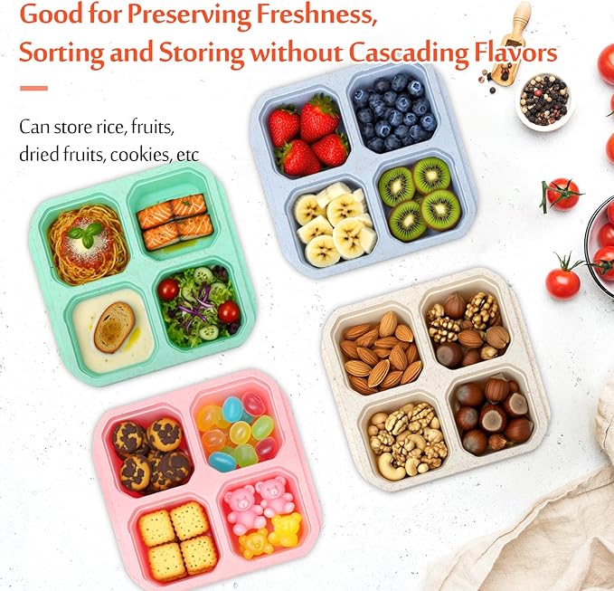 Adult Lunch Box - 4 Pack, Reusable Food Storage Snack Containers - Stackable for Work, and Travel (670ml 4 Cells)