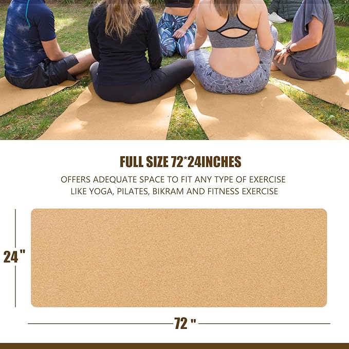 Cork Yoga Mat, with Cork Material as The Front and TPE as The Bottom of The Non-Slip Fitness Mat, Suitable for All Types of Yoga and Fitness Activities.