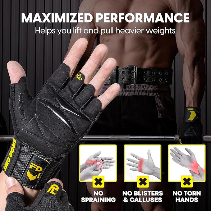 Weight Lifting Gloves for Men and Women, with Cushion Pads and Silicone Grip, Workout Gloves with Wrist Support for Bench Press, Weightlifting, Training, Pull-ups, Rowing