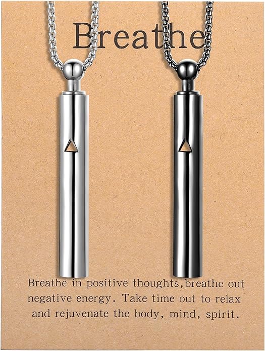 Anxiety Breathe Easy Necklace Mindfulness Breathing Necklace Breathlace Stainless Steel Pendant for Natural Calm & Stress Relief