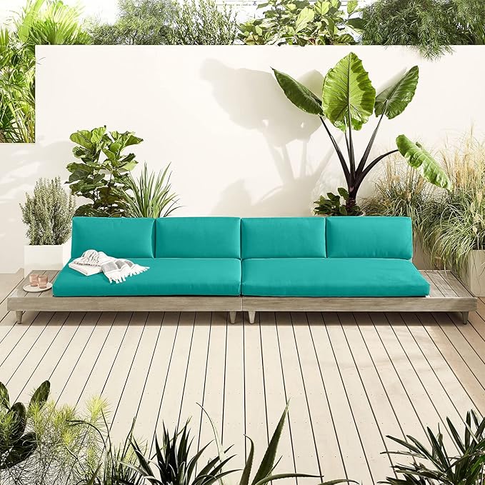 idee-home Outdoor Bench Cushion Waterproof, Bench Cushions for Outdoor Furniture, Patio Porch Swing Replacement Seat Pad with Ties for Garden Backyard, 45 x 18 Inch Peacock Blue