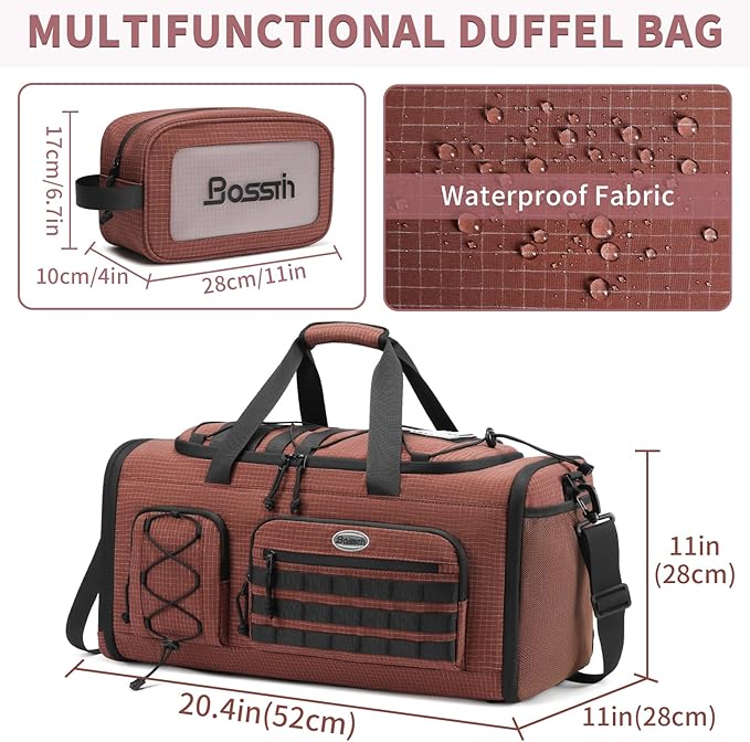 Bosstin Gym Bag for Men & Women,45L Travel Duffle Sports Duffel Bag Gym Weekender Overnight Backpack with Shoe Compartment (COFFEE CHECKERED)