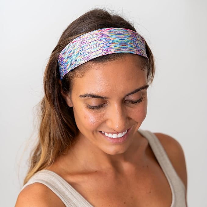 FROG SAC Sport Headbands for Girls, Adjustable Non Slip Athletic Sports Hair Bands for Women, Stretch Elastic Workout Mesh Headband for Yoga Running Exercise Soccer (Rainbow/Black/Blue Tie Dye)