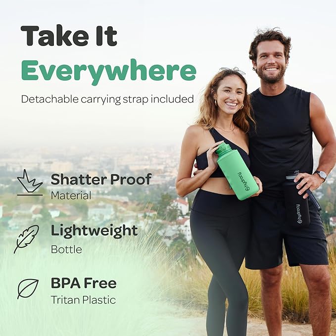 Hydracy Water Bottle with Time Marker -Large BPA Free Water Bottle & No Sweat Sleeve -Leak Proof Gym Bottle with Fruit Infuser Strainer & Times to Drink -Ideal for Fitness Sports & Outdoors