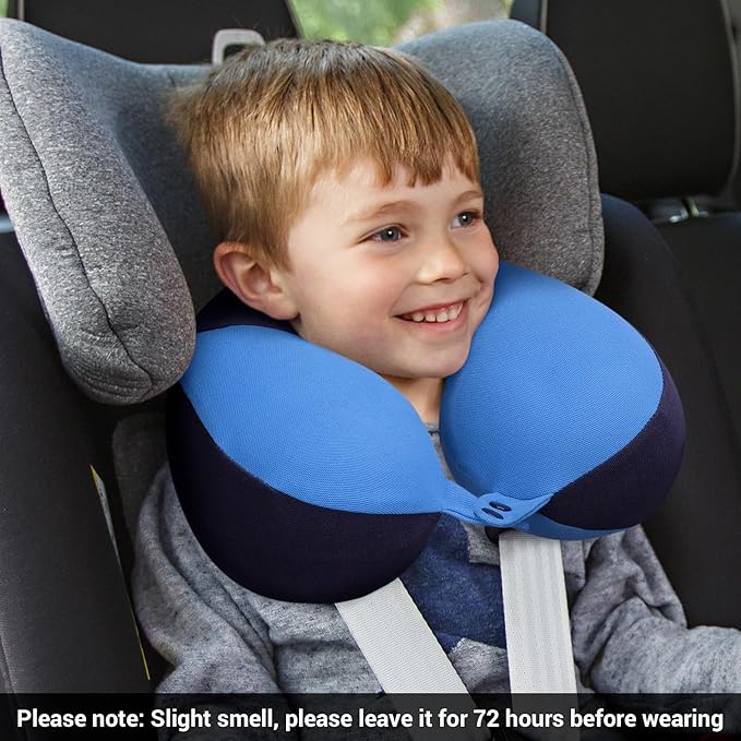 COOLBEBE Kids Travel Neck Pillow, Softly Double Support Travel Pillow for Car & Airplane, Traveling Gifts for Toddler & Children (1, Haze Blue)