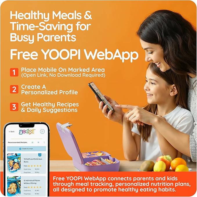 YOOPI Bento Box for Kids, Leak-Proof, BPA-Free School Bento Lunch Box Containers with Compartments. Online Healthy Meal Planning, Durable, Easy-Clean, Eco-Friendly Lunchbox for Girls (Lilach)