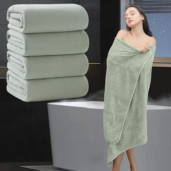 Extra Large Bath Sheet 4 Piece (35"x70")-Ultra Soft Oversized Bath Towel,Bath Sheet Set for Bathroom Hotel,Plush Highly Absorbent Quick Dry Shower Towel for Adults,Bathroom Towel Set Green