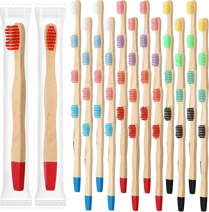 Estune 48 Pcs Kids Bamboo Toothbrushes Soft Bristle Individually Wrapped Toddler Toothbrush Manual Travel Tooth Brushes for Kids Children Adults School Travel Teeth Oral Supplies 5.7 Inch